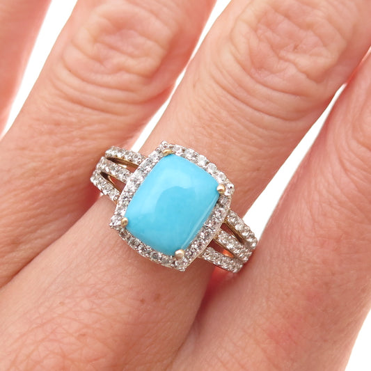 Chuck Clemency 925 Sterling Gold Plated Real Turquoise & White Topaz Ring Size 8