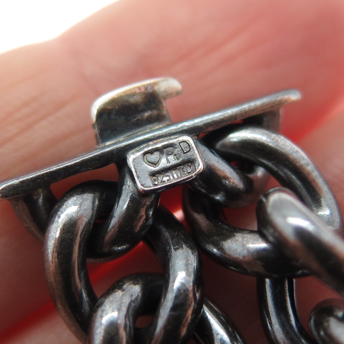 RD HSN LP Sterling Silver Vintage Italy Double Curb Link Oxidized Bracelet 7.5"