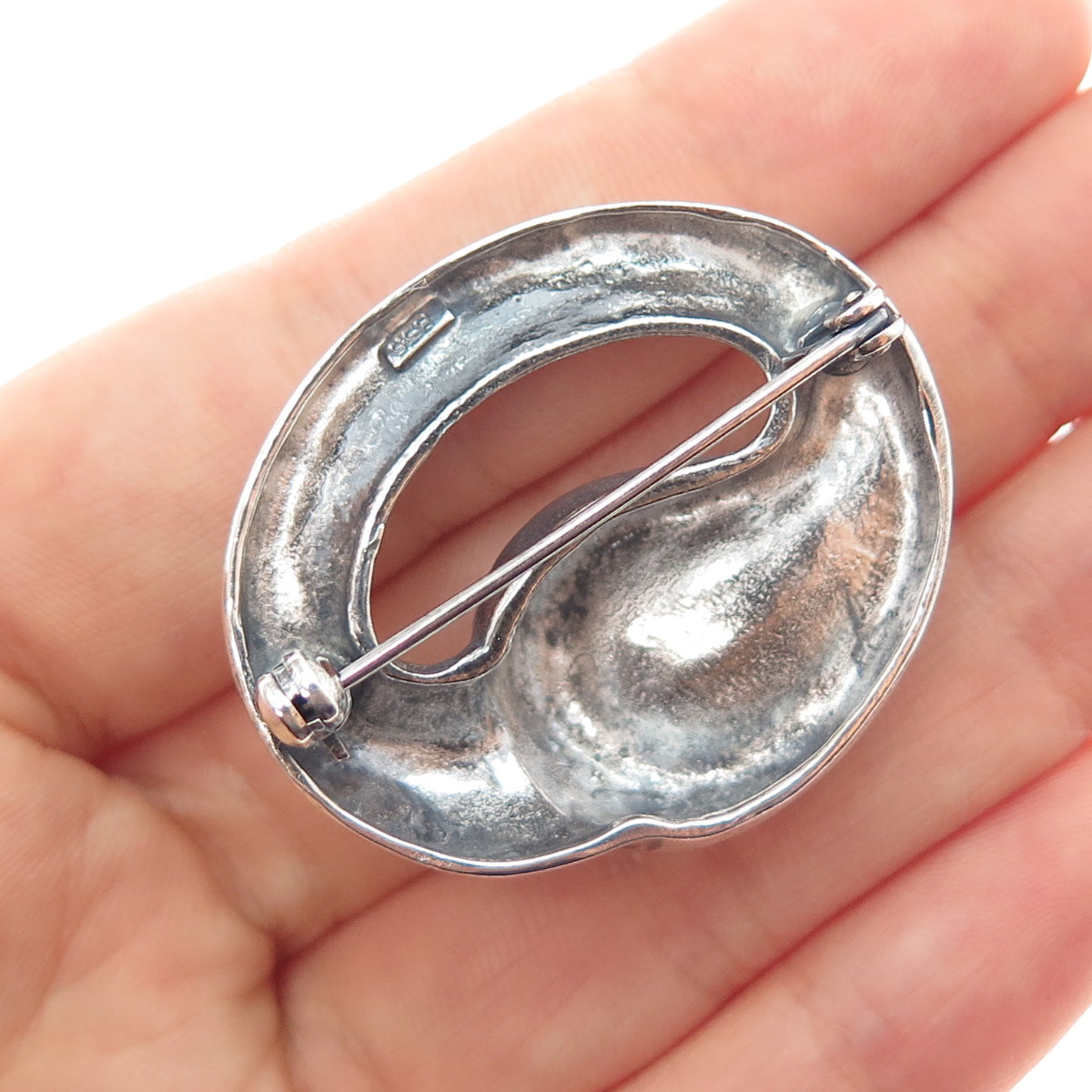 835 Silver Vintage European Modernist Oxidized Pin Brooch