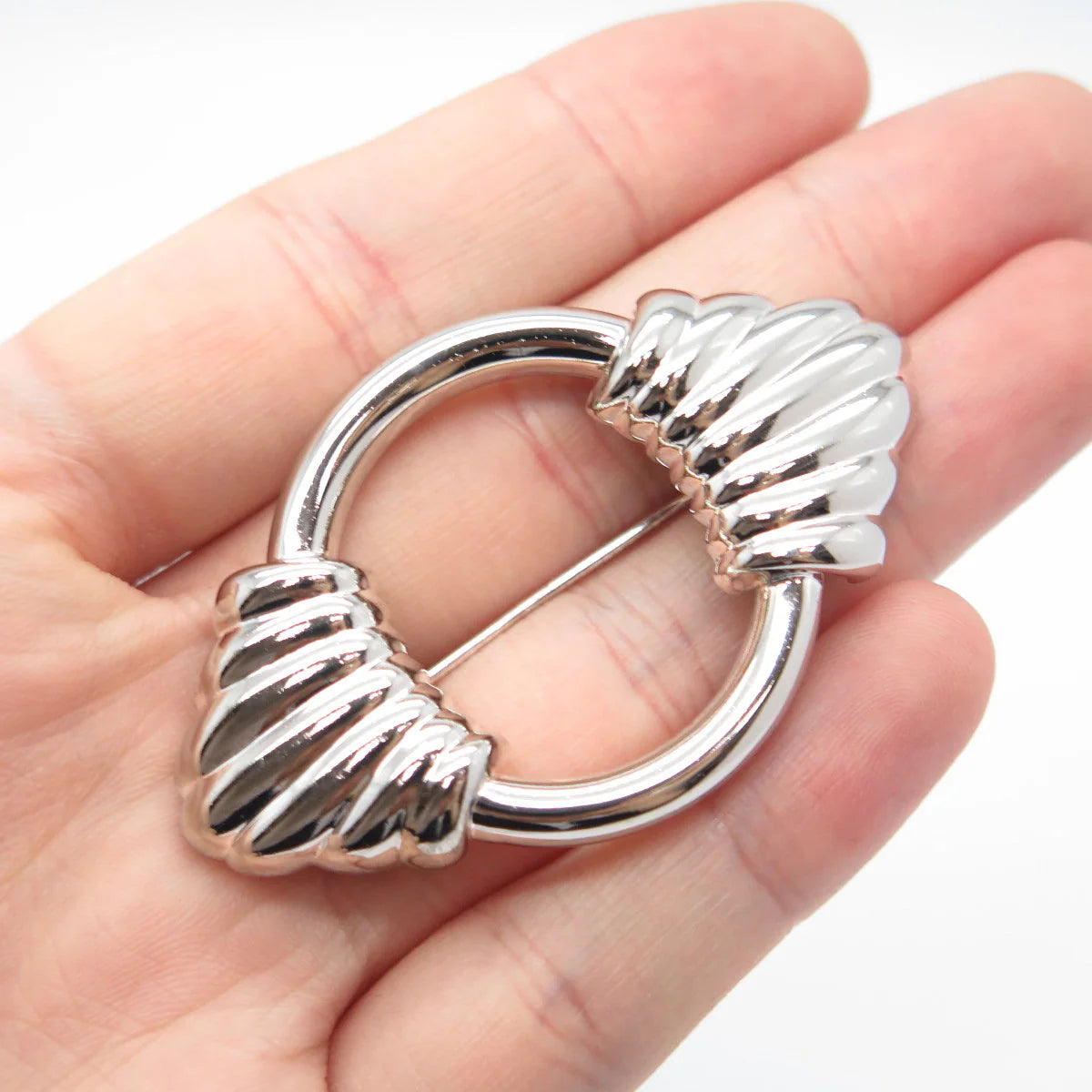 925 Sterling Silver Vintage Ribbed Modernist Pin Brooch
