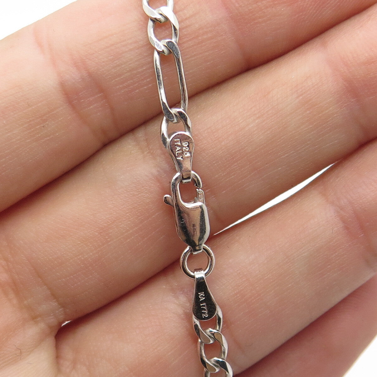 925 Sterling Silver Italy Figaro Chain Necklace 20"