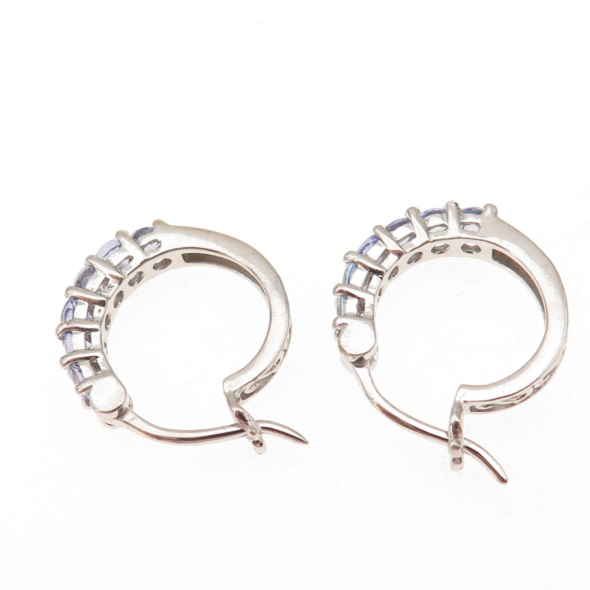 Chuck Clemency 925 Sterling Silver Real Round-Cut Tanzanite Hoop Earrings