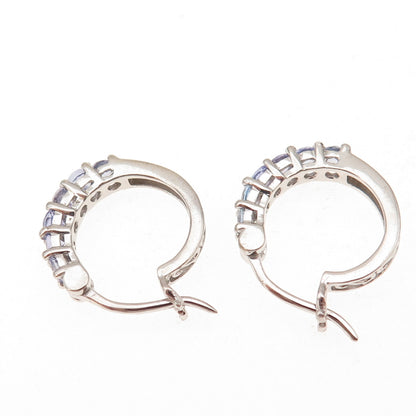 Chuck Clemency 925 Sterling Silver Real Round-Cut Tanzanite Hoop Earrings