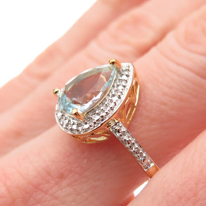 ROSS SIMONS 925 Sterling Gold Plated Real Diamond Accent Blue Topaz Ring Size 9