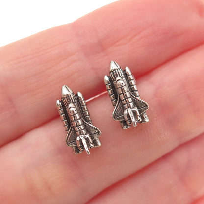 925 Sterling Silver Vintage Space Shuttle Oxidized Earrings