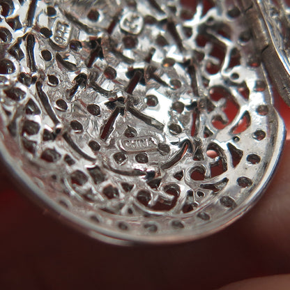 925 Sterling Silver Round-Cut Shaped C Z Ornate Oval Locket Pendant