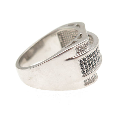 925 Sterling Silver Round-Cut Black & White C Z Ring Size 10