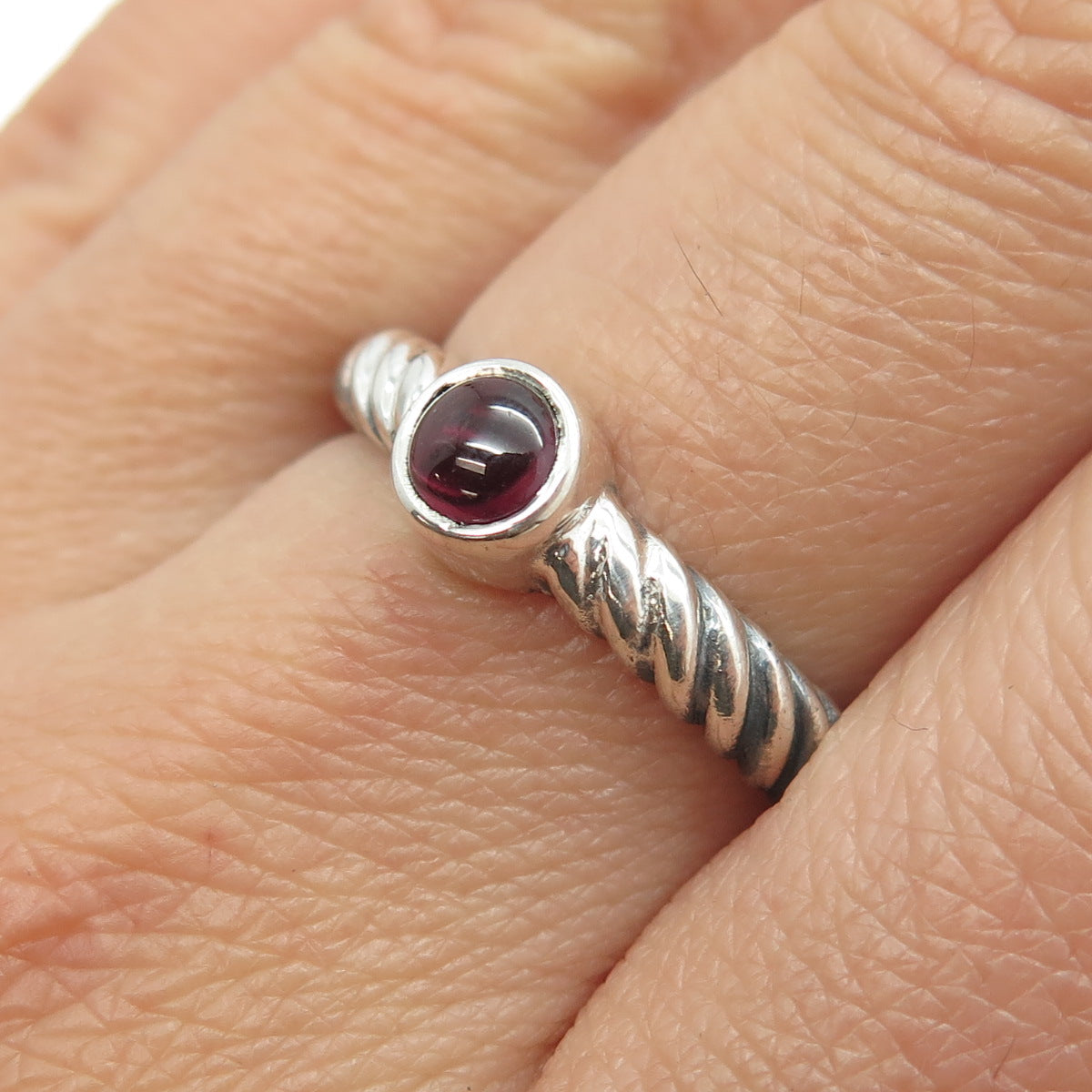 925 Sterling Silver Vintage Real Tourmaline Gemstone Twisted Ring Size 8.5