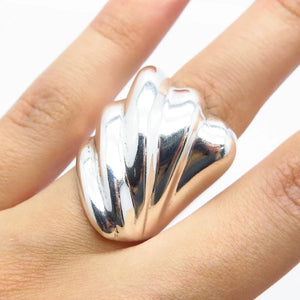 925 Sterling Silver Vintage Mexico Statement Shell Ring Size 5.25