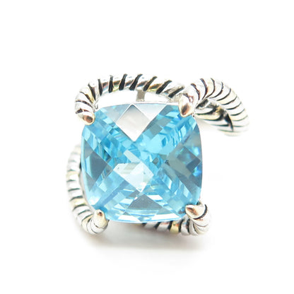 925 Sterling Silver Cushion-Cut Blue C Z Bypass Ring Size 7.25