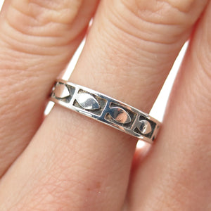 925 Sterling Silver Vintage Modernist Egg Pattern Oxidized Band Ring Size 7