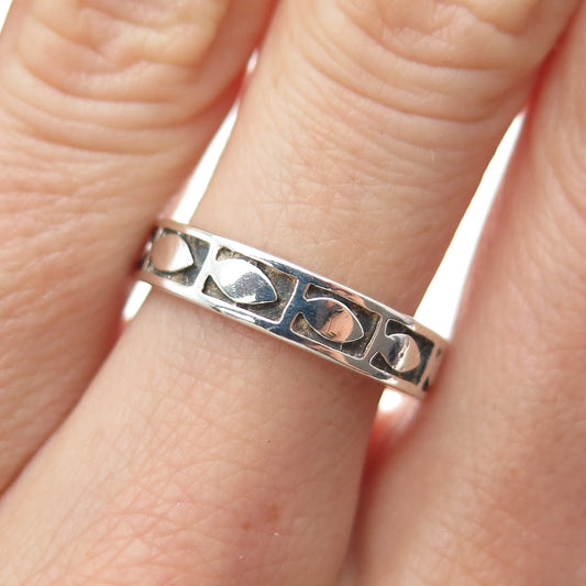 925 Sterling Silver Vintage Modernist Egg Pattern Oxidized Band Ring Size 7