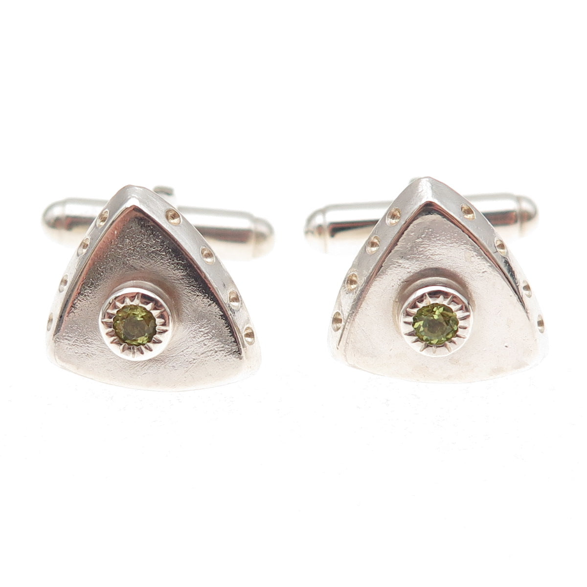 Romany Starrs 925 Sterling Silver Vintage Real Peridot Modernist Cufflinks