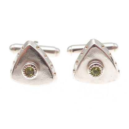 Romany Starrs 925 Sterling Silver Vintage Real Peridot Modernist Cufflinks
