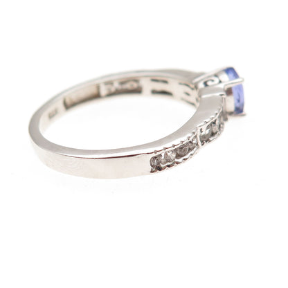 Chuck Clemency 925 Sterling Silver Real Tanzanite & White Topaz Ring Size 8.25