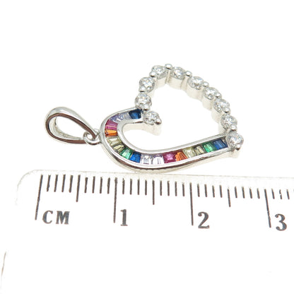 925 Sterling Silver Multi-Color C Z Open Heart Pendant