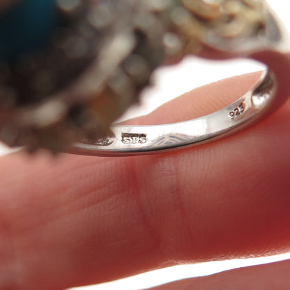 Chuck Clemency Sterling Silver 2-Tone Real Turquoise Opal & Topaz Ring Size 8.25