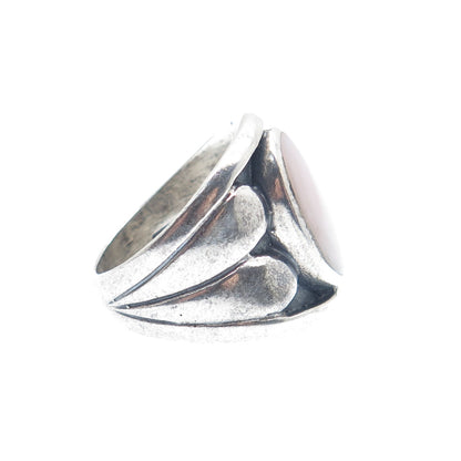 925 Sterling Silver Vintage Real MOP Modernist Heart Oxidized Ring Size 7.5