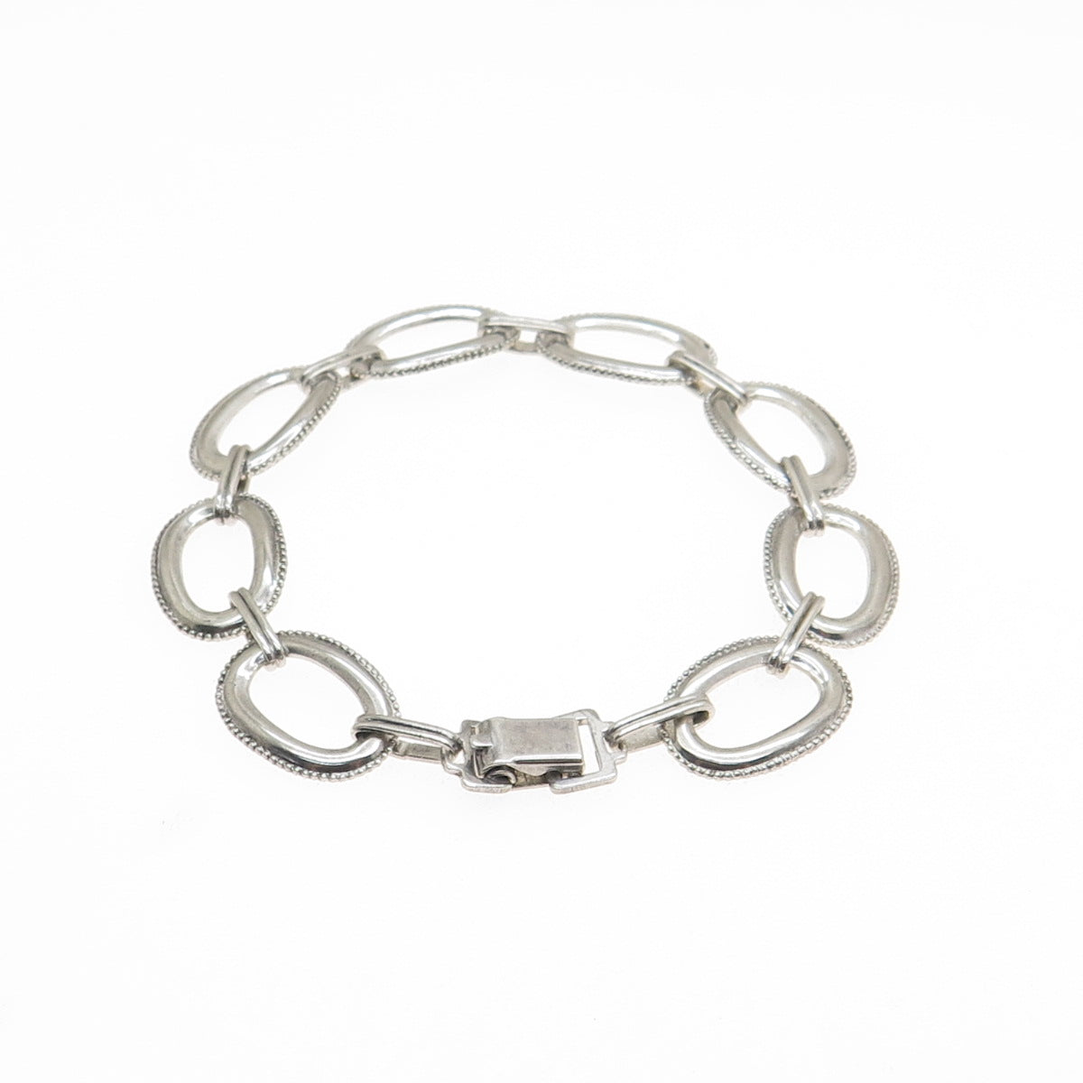 W. E. RICHARDS 925 Sterling Silver Antique Art Deco Oval Link Bracelet 6.25"