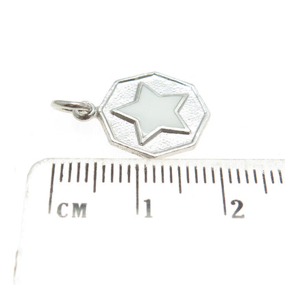 925 Sterling Silver Vintage White Enamel Star Octagon Pendant