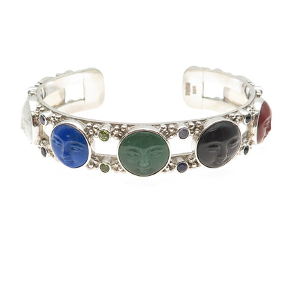 SAJEN Sterling Silver Vintage Real Multi-Gem Moon Face Adjustable Bracelet 6.75"