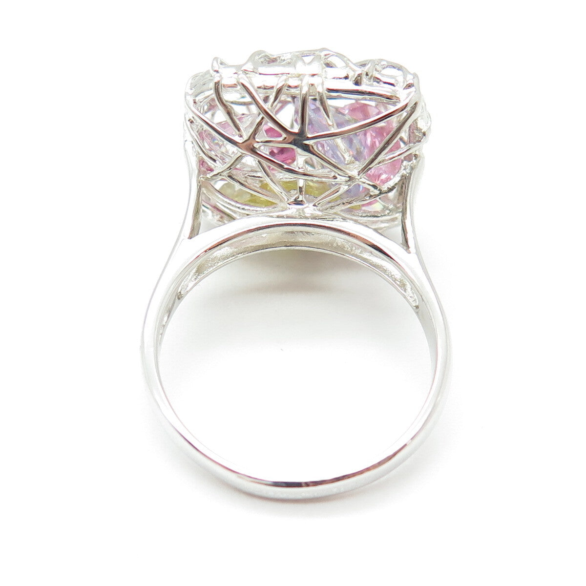 925 Sterling Silver Multi-Color C Z Spiderweb Modernist Domed Ring Size 9