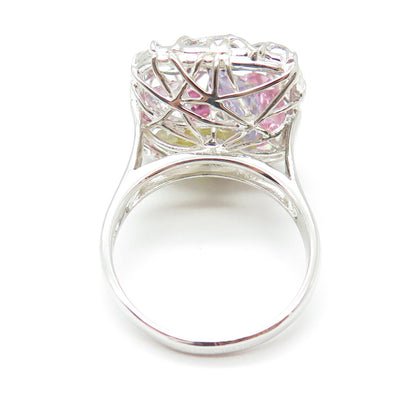 925 Sterling Silver Multi-Color C Z Spiderweb Modernist Domed Ring Size 9