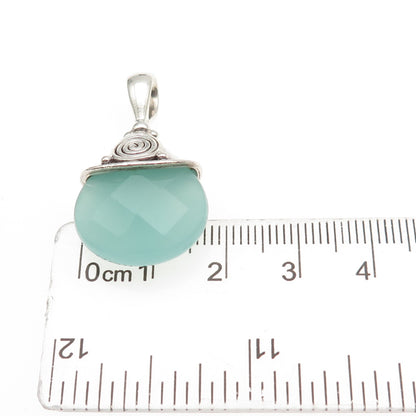 SAJEN 925 Sterling Silver Vintage Real Chalcedony Modernist Spiral Charm Pendant