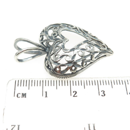 MORNING SUN 925 Sterling Silver Vintage Ornate Heart Pendant