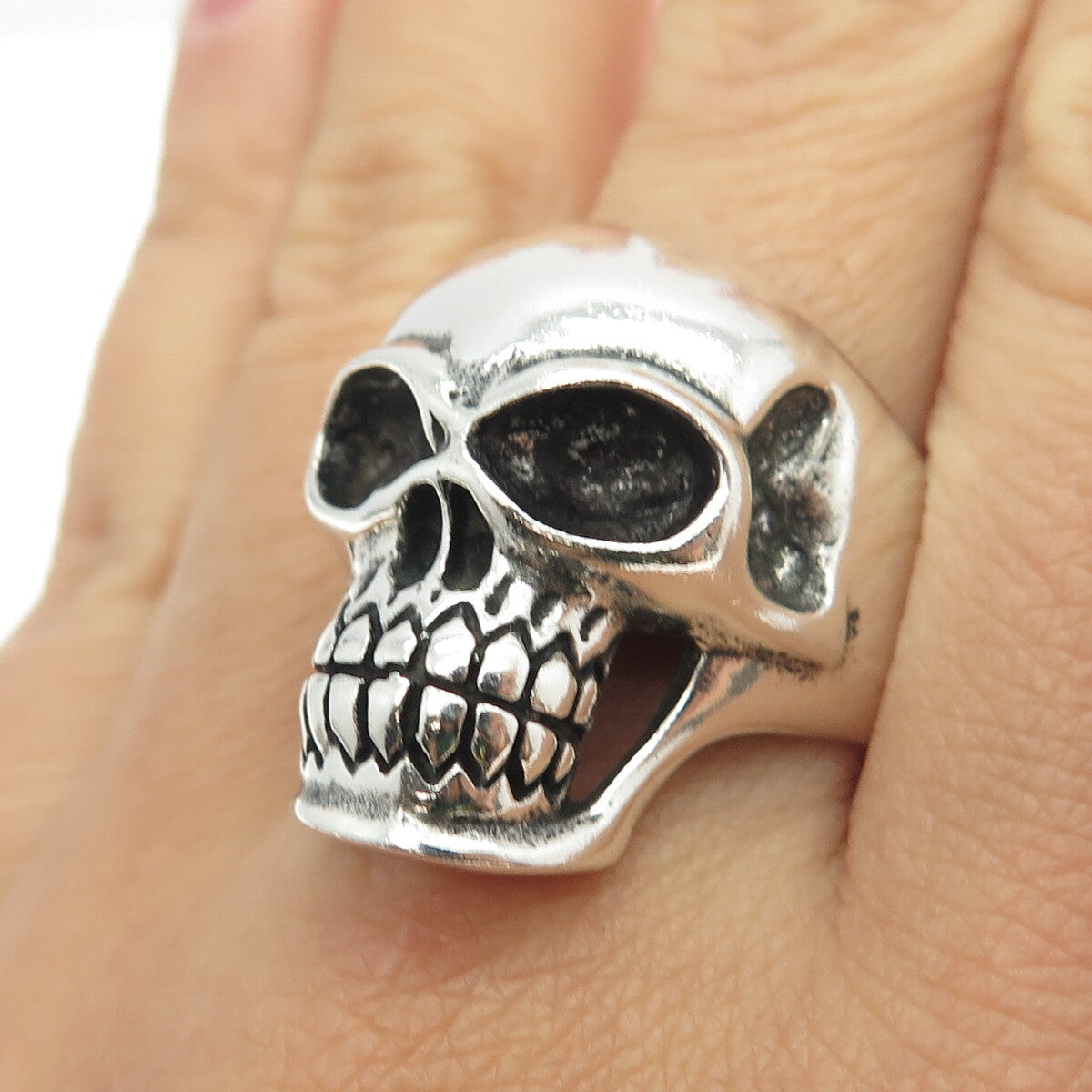 925 Sterling Silver Vintage Skull Biker Ring Size 12