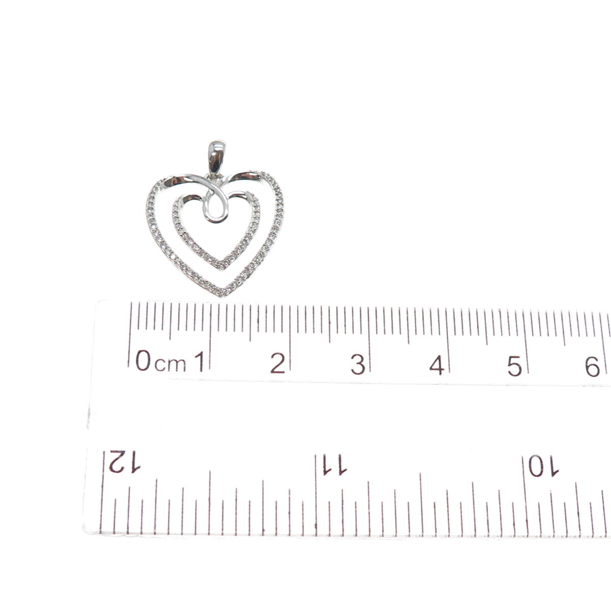 925 Sterling Silver Round-Cut C Z Double Heart Charm Pendant