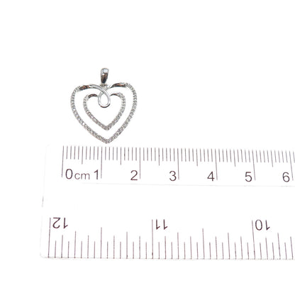 925 Sterling Silver Round-Cut C Z Double Heart Charm Pendant