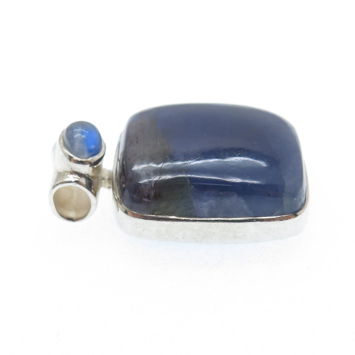 925 Sterling Silver Vintage Real Cabochon Lepidolite & Moonstone Slide Pendant