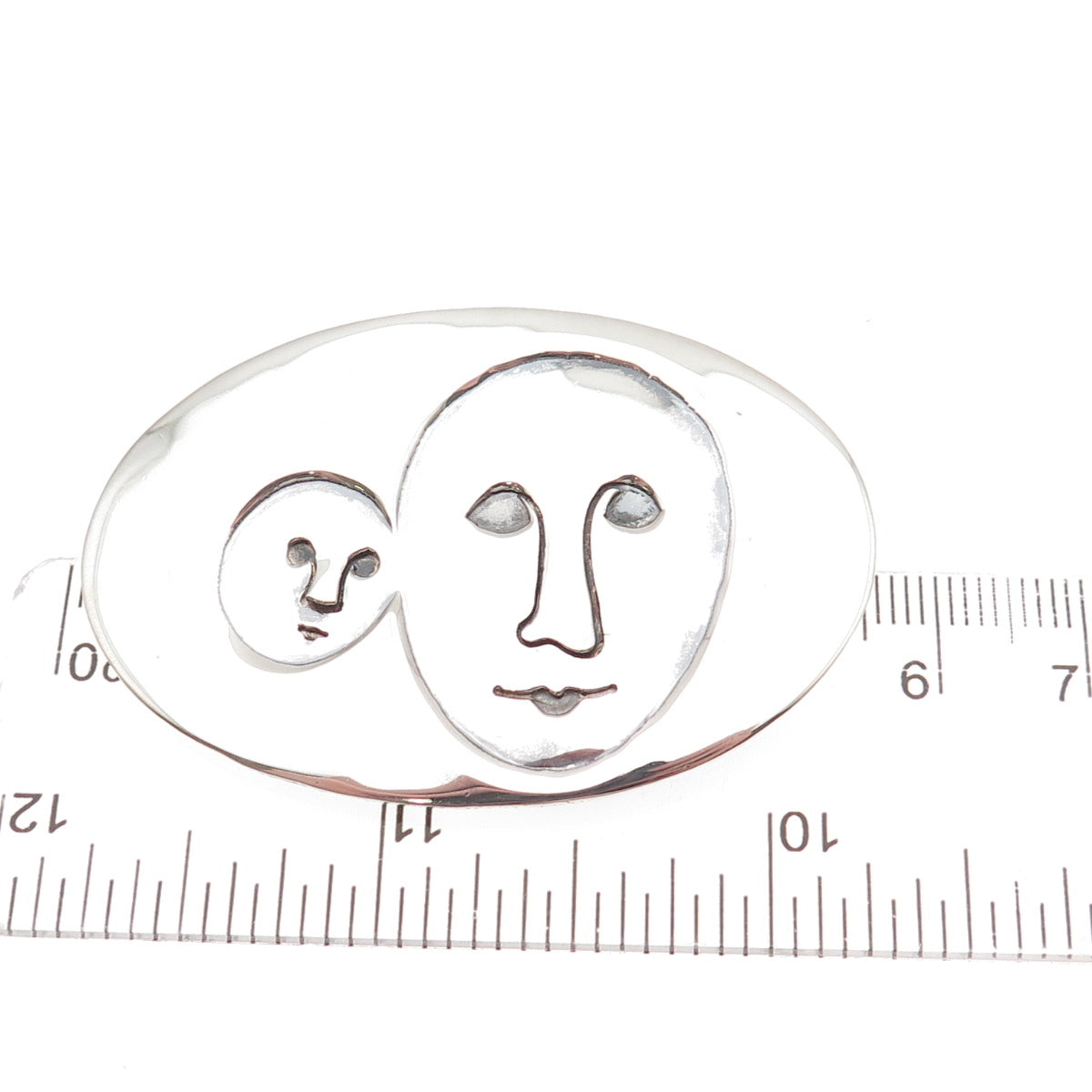 Sergio Bustamante 925 Sterling Silver Vintage Modernist Faces Pin Brooch