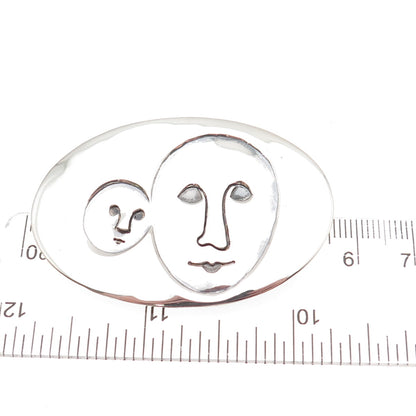 Sergio Bustamante 925 Sterling Silver Vintage Modernist Faces Pin Brooch
