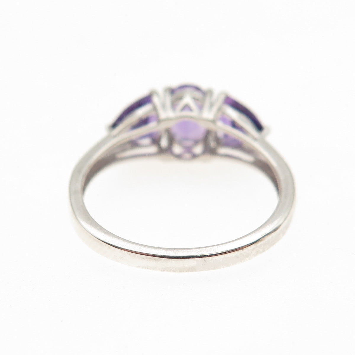 CHUCK CLEMENCY 925 Sterling Silver Real Oval & Triangle-Cut Amethyst Ring Size 6