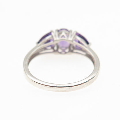 CHUCK CLEMENCY 925 Sterling Silver Real Oval & Triangle-Cut Amethyst Ring Size 6
