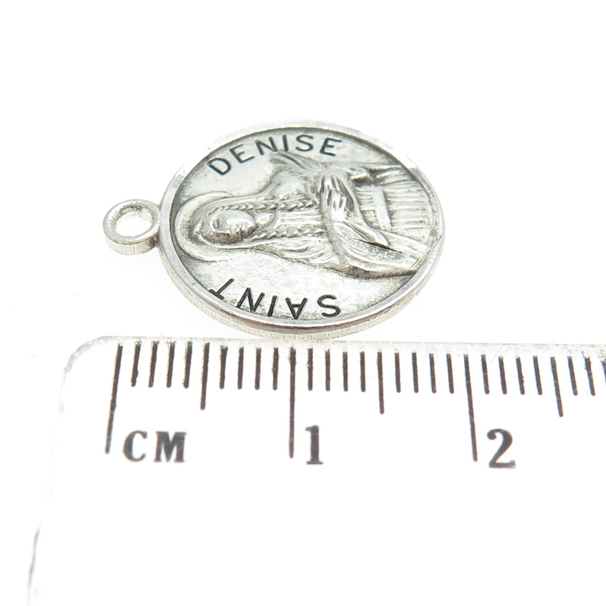 925 Sterling Silver Vintage Saint Denise Religious Round Pendant