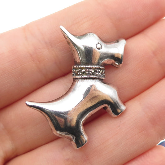 925 Sterling Silver Vintage Real Marcasite Yorkshire Terrier Dog Pin Brooch