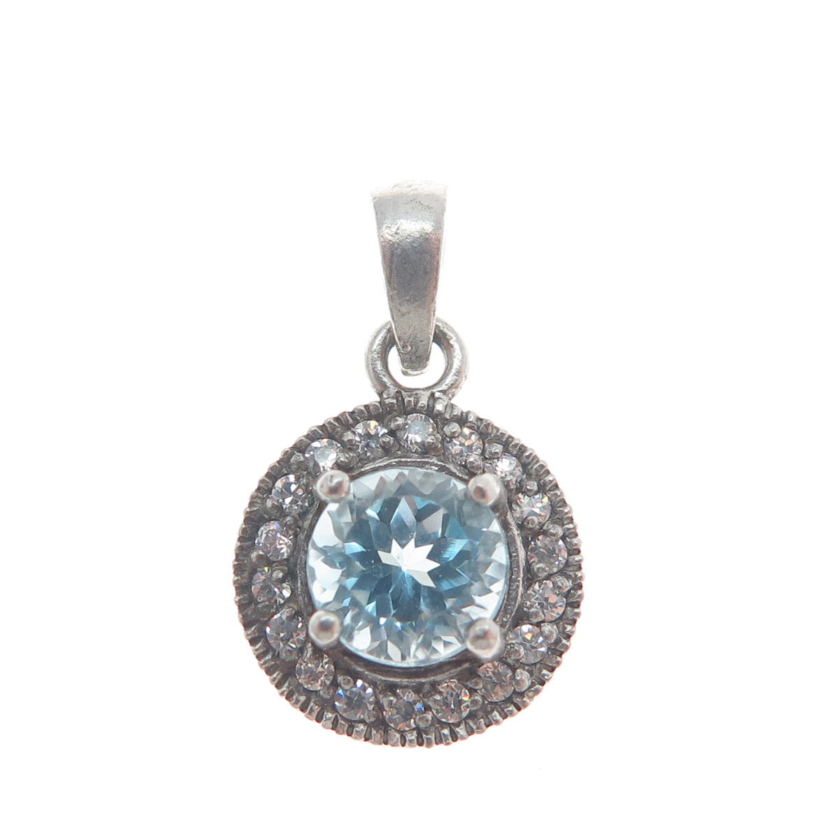 CHAPAL ZENRAY 925 Sterling Silver Real Blue Topaz & C Z Minimalist Charm Pendant