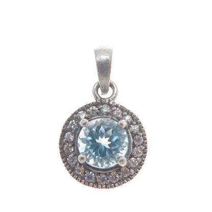 CHAPAL ZENRAY 925 Sterling Silver Real Blue Topaz & C Z Minimalist Charm Pendant