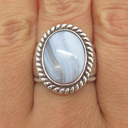 CAROLYN POLLACK Old Pawn 925 Sterling Silver Real Blue Lace Agate Ring Size 8.25