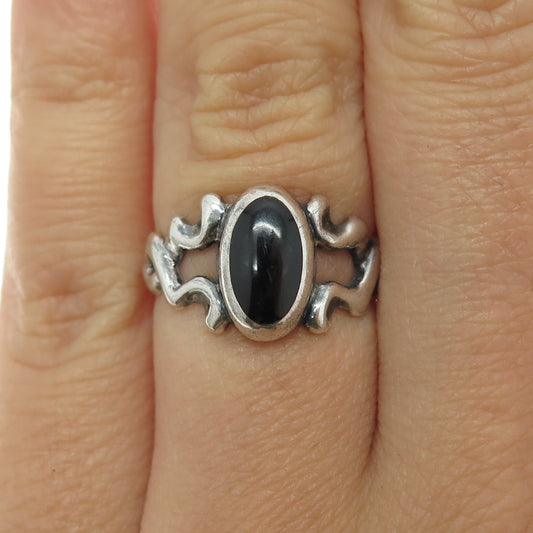 925 Sterling Silver Vintage Real Black Onyx Gemstone Ring Size 6