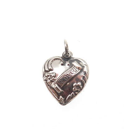 925 Sterling Antique Art Deco I Love You Chatelaine Heart Mini Charm Pendant