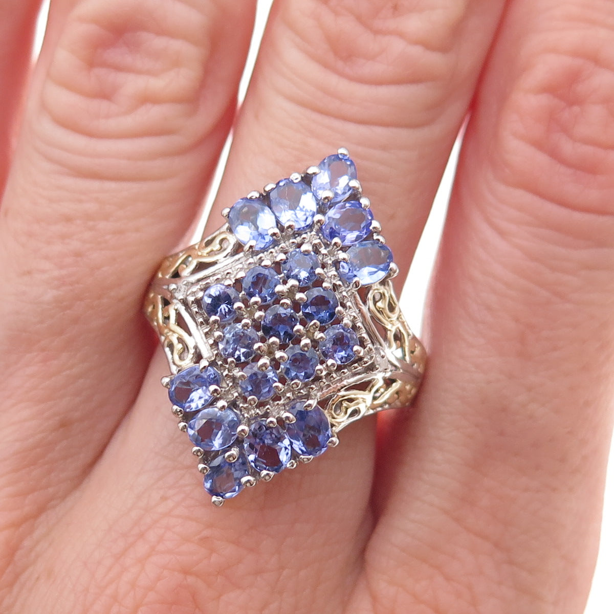 Chuck Clemency Sterling Silver 2-Tone Real Diamond & Tanzanite Ring Size 8.25