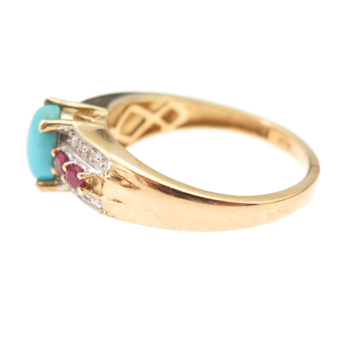 Chuck Clemency Sterling Silver Gold Plated Real Turquoise & Ruby Ring Size 8.25