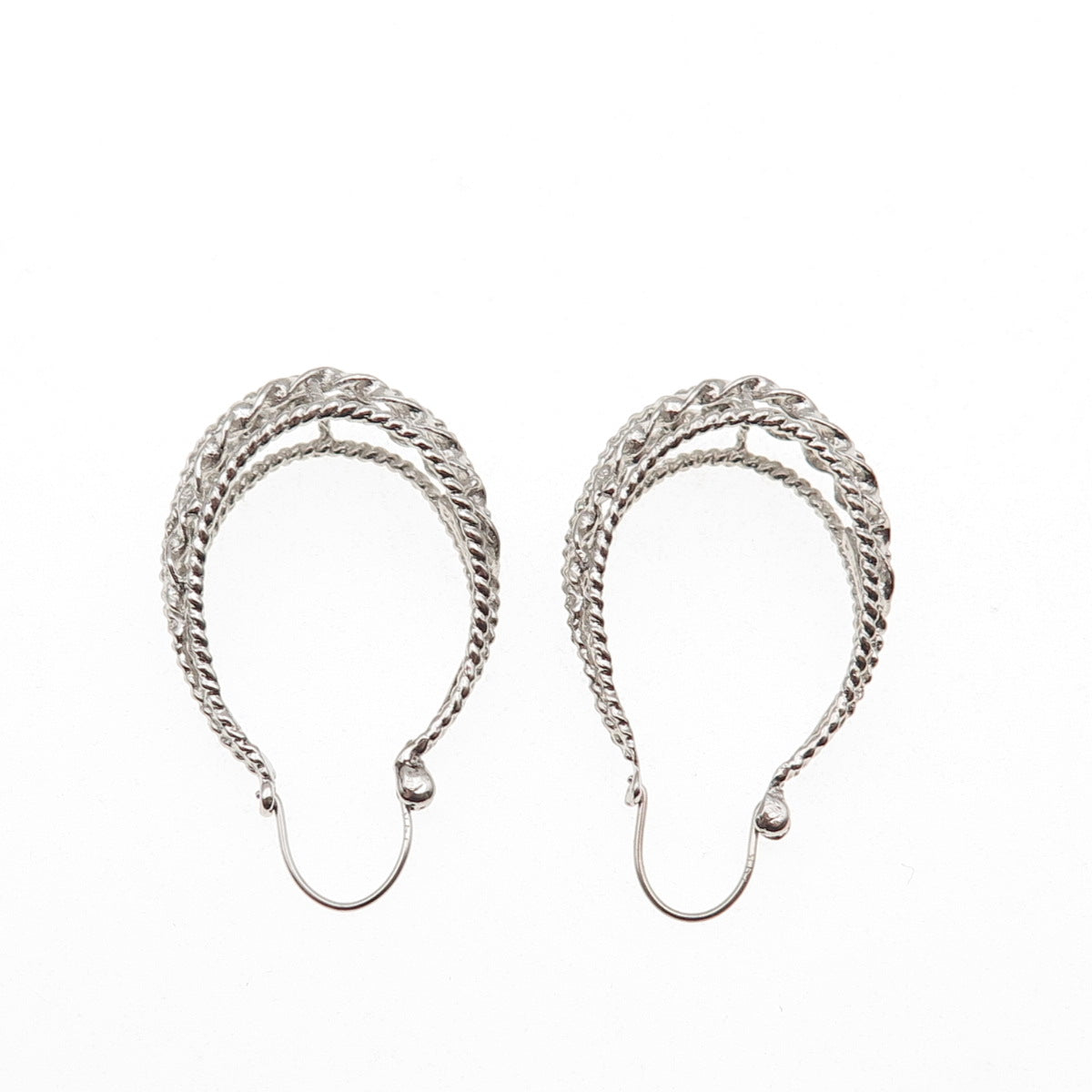 925 Sterling Silver Vintage Twisted Crescent Hoop Dangle Earrings