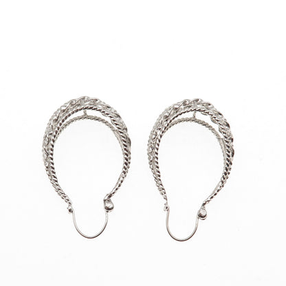 925 Sterling Silver Vintage Twisted Crescent Hoop Dangle Earrings