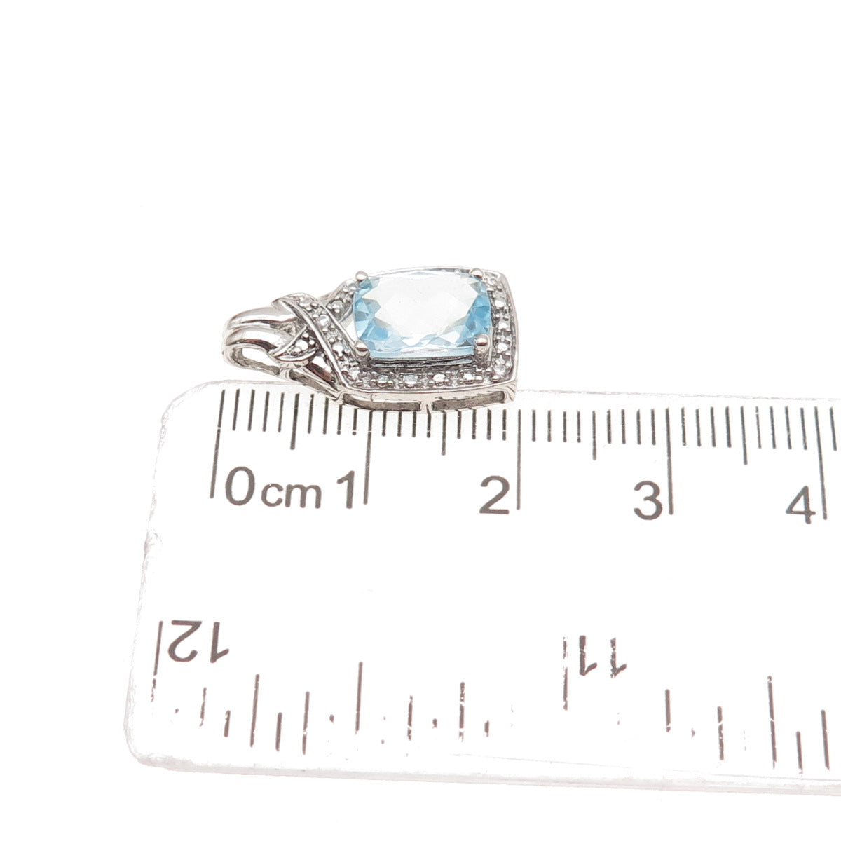 925 Sterling Silver Real Blue Topaz & C Z Mini Slide Charm Pendant