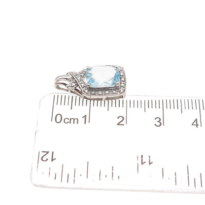 925 Sterling Silver Real Blue Topaz & C Z Mini Slide Charm Pendant